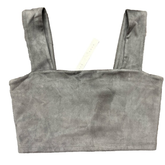 Susana Monaco Crop Top Size L Silver Gray Faux Suede Chic Summer Designer USA - Picture 1 of 12